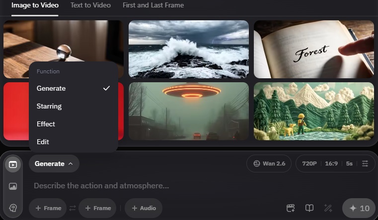 choose ai generate mode in wan studio
