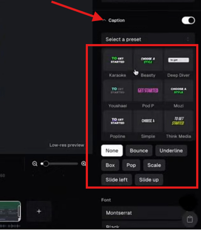 Choosing a caption style in OpusClip