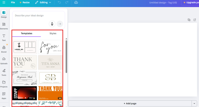 Choosing a Christmas label template in Canva