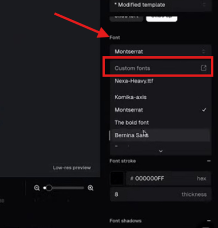 Choosing a font for the caption in OpusClip