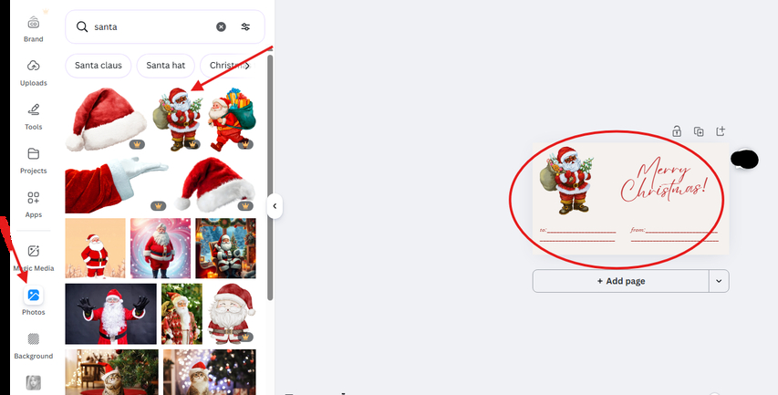 Choosing a photo to add to the Christmas label template