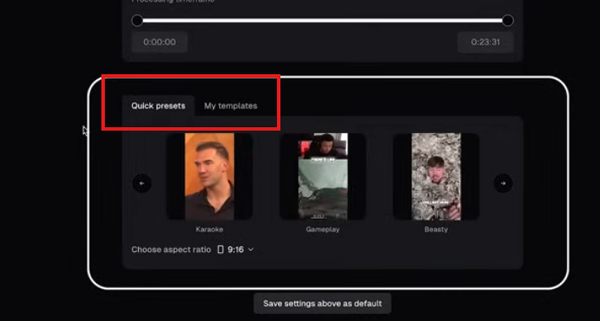 Choosing a video template in OpusClip