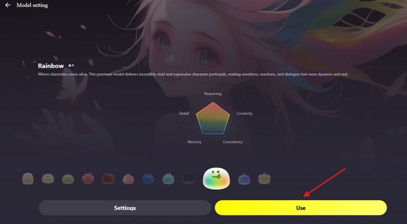 Choosing an AI model in Emochi for chat responses