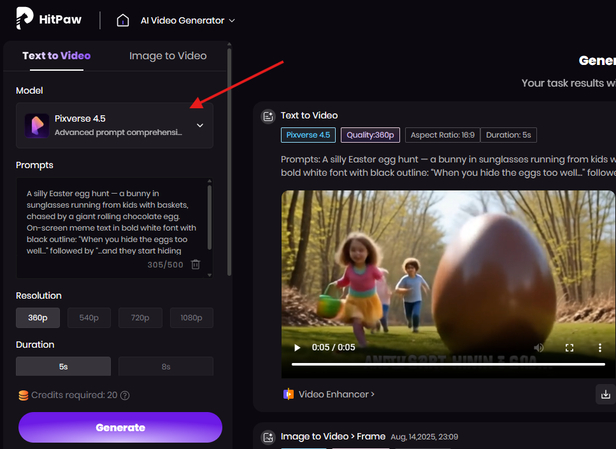 Choosing an AI model to create the funny Easter meme AI Video