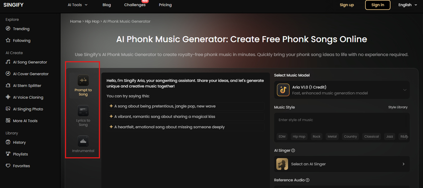 Choosing how to make phonk music in Singify