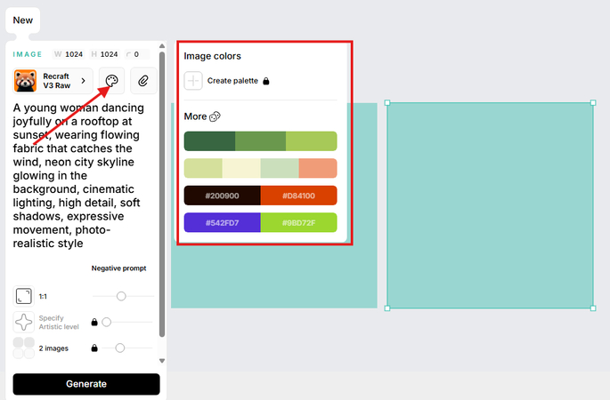 Choosing image colors in Recraft AI
