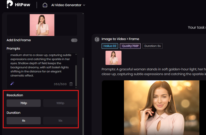 Choosing resolution and duration for the AI video