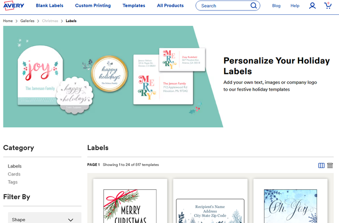 Christmas label templates in Avery