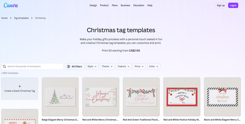 Christmas label templates in Canva