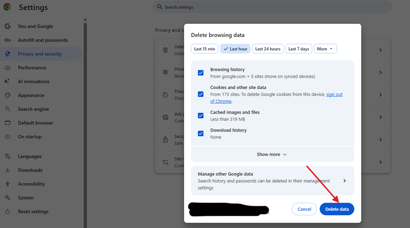 Clearing Chrome cache to fix YouTube lagging