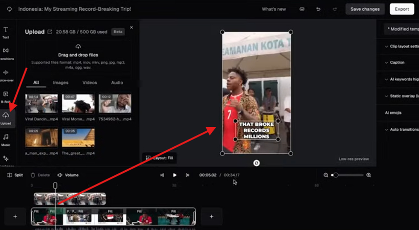 Clipping a video to use as B-roll in OpusClip