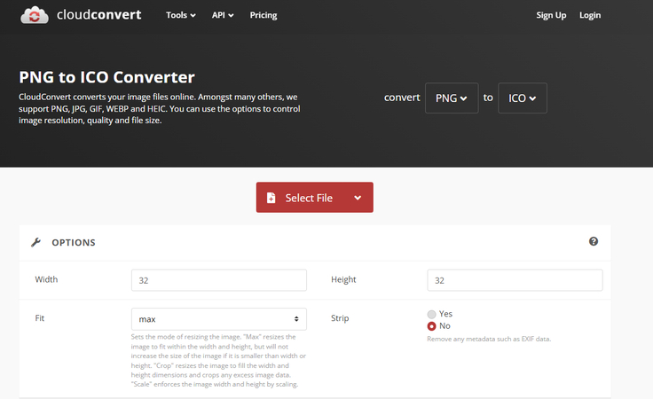 CloudConvert PNG to ICO converter