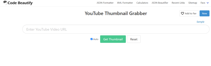 Code Beautify YouTube Thumbnail Grabber
