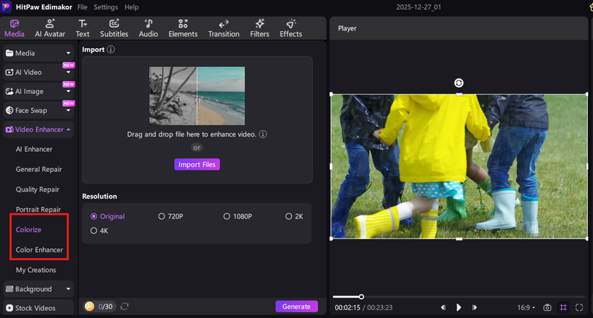 Coloring black & white video for Snapchat