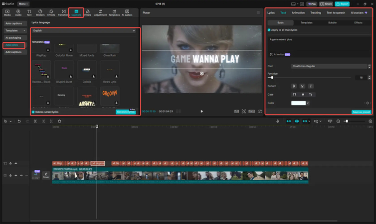 create lyric video capcut