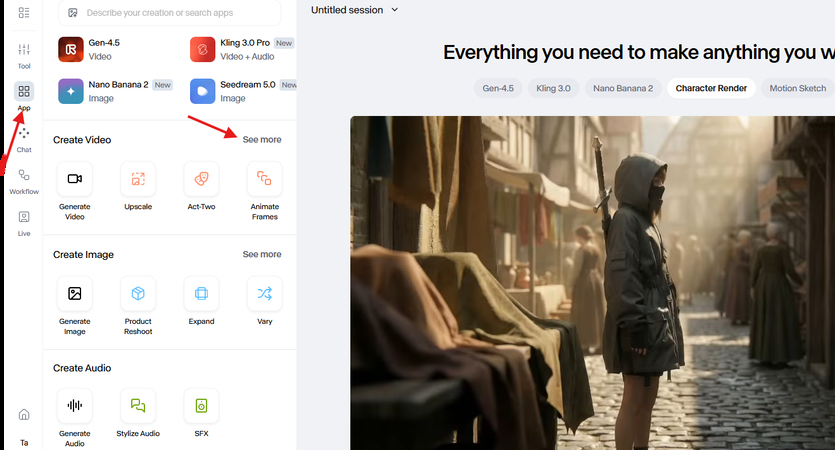 Create Video option in Runway