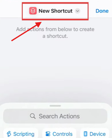 Creating a new shortcut on iPhone