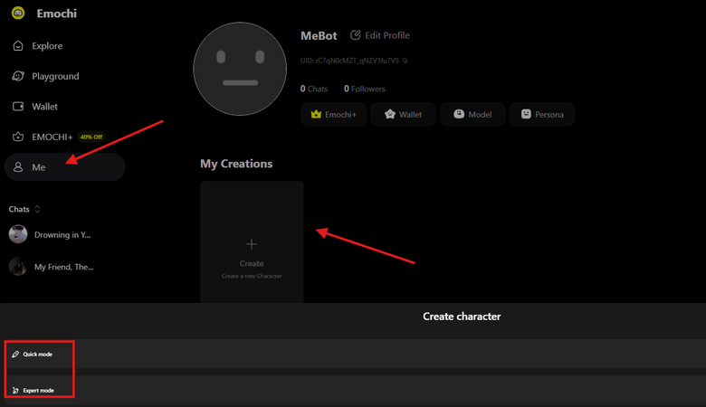 Creating an AI character in Emochi