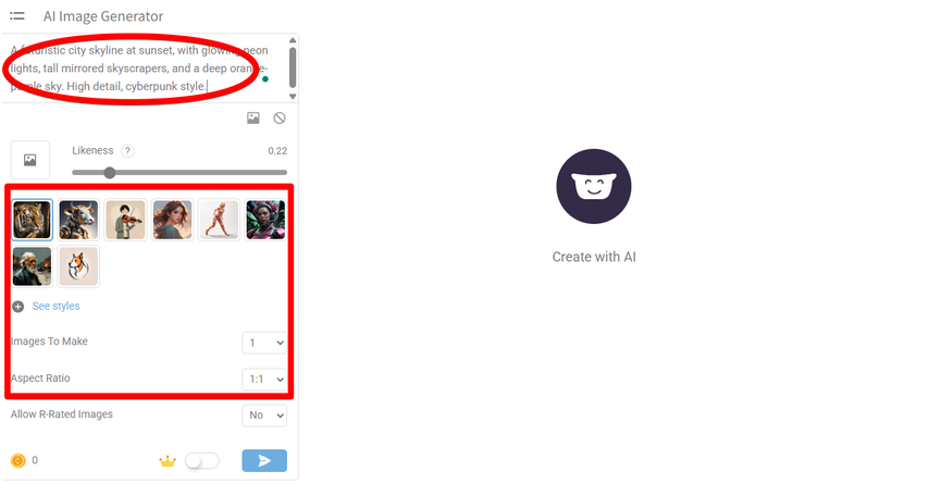 Creating art images with text prompts in HotPot AI