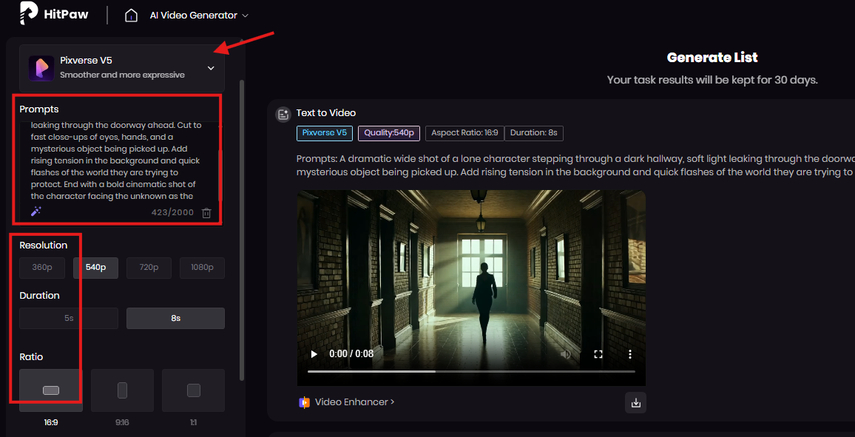 Creating prompt and adjusting video settings for the movie trailer