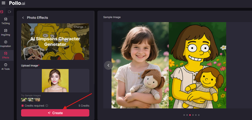 Creating the Simpsons character in Pollo AI