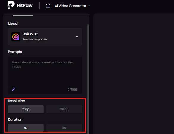 Customizing resolution and duration for the AI video