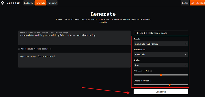 Customizing settings and generating the AI cake