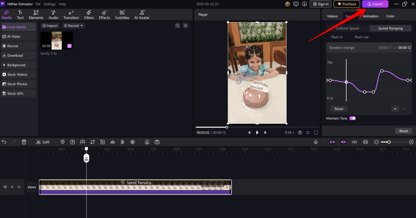 Customizing speed ramping of an Instagram video for Stories