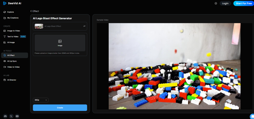 DeeVid Lego Blast Effect AI Video Generator