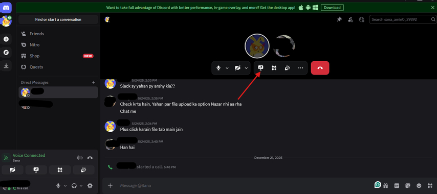 Discord pointing arrow for screen share