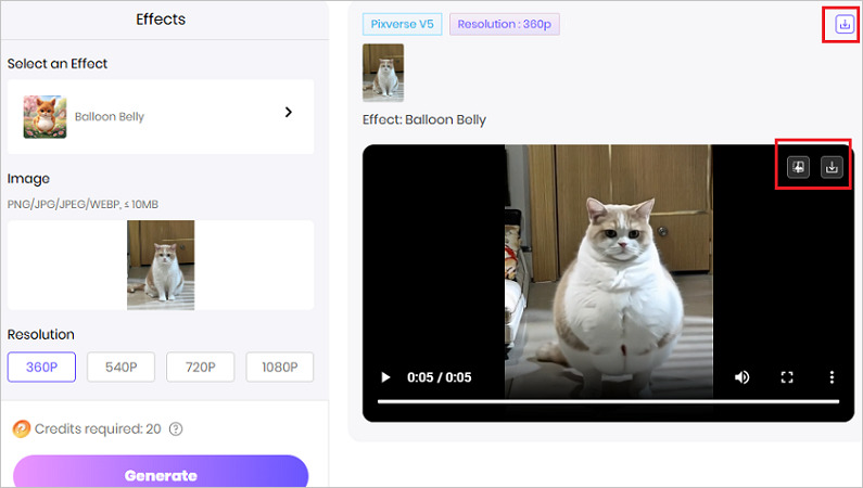 Generating and downloading a video with an AI effect