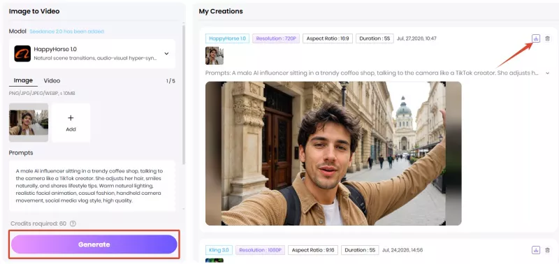 generate and download ai person video from image