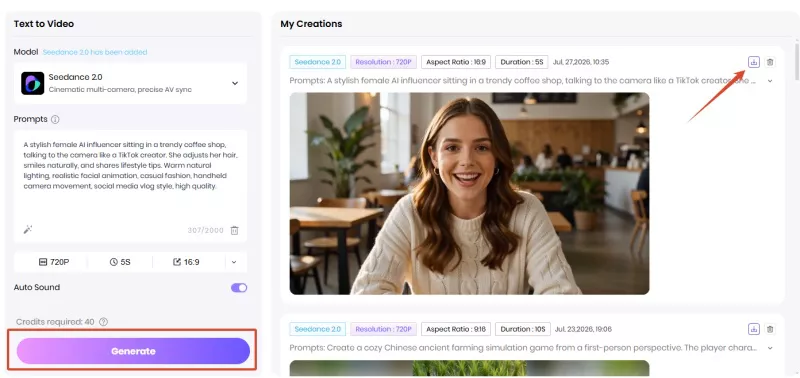 generate and download ai person video from text