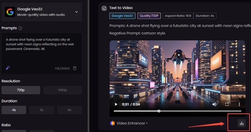 preview and download ai-generated video