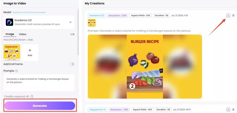 generate and download tutorial image video from image