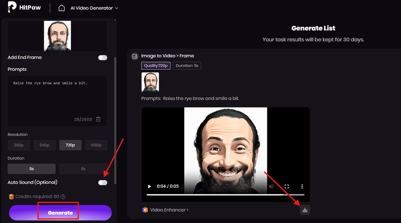 Downloading a generated video from an anime photo