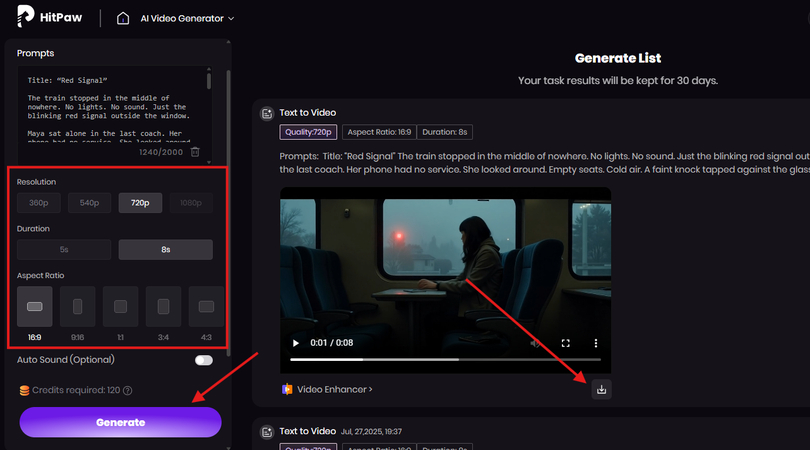 Downloading a short video created from a film script
