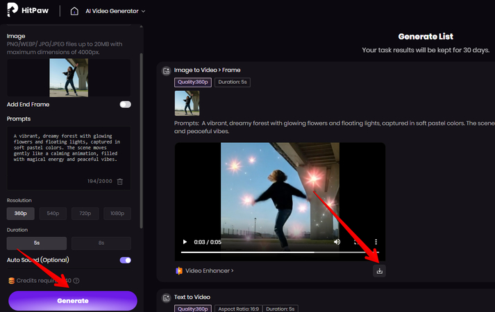 Downloading a video created by uploading image art