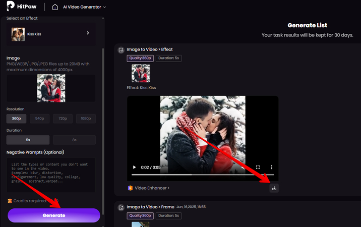 Downloading an AI-generated kiss video