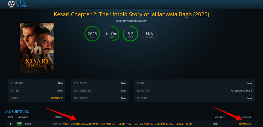 Downloading subtitles from the YIFY site