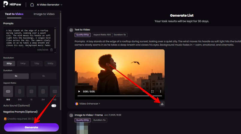 Downloading the AI-generated video