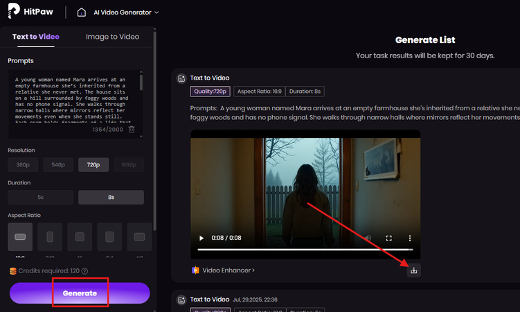 Downloading the AI-generated video