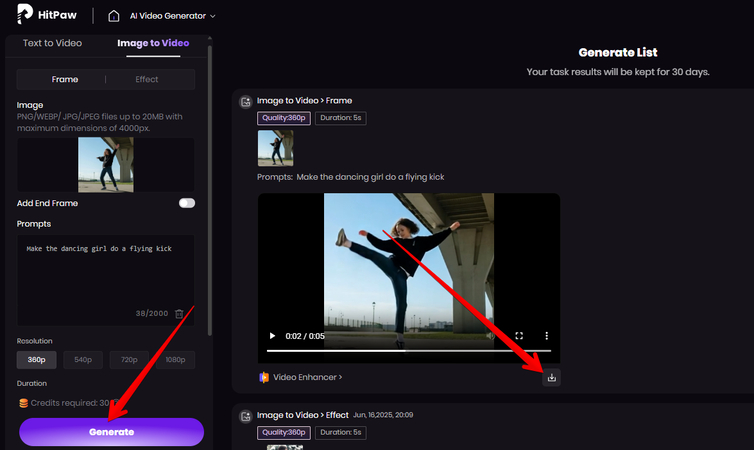 Downloading the AI-generated video