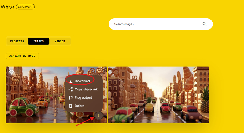 Downloading the generated image from text prompts is Whisk AI