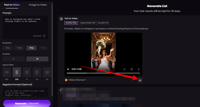 Downloading the generated reel