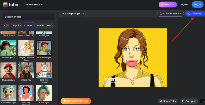 Downloading the Simpsons character from Fotor