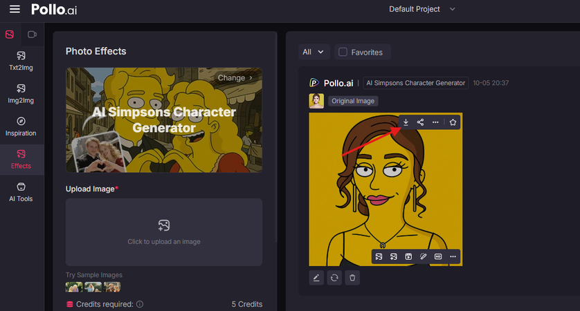 Downloading the Simpsons character from Pollo AI