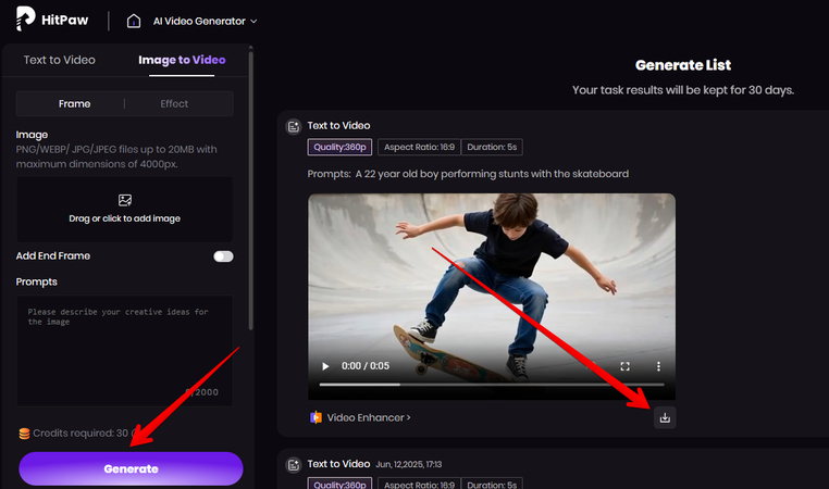 Downloading video from HitPaw AI Video Generator