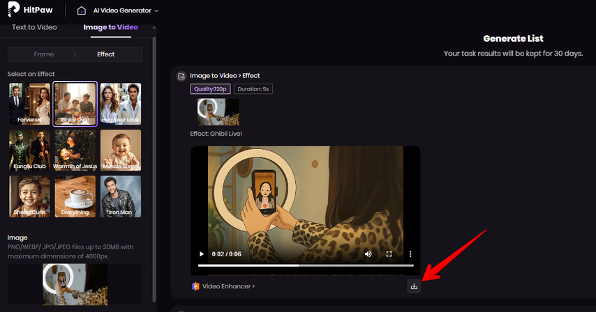 Downloading Video with effects using HitPaw AI Video Generator