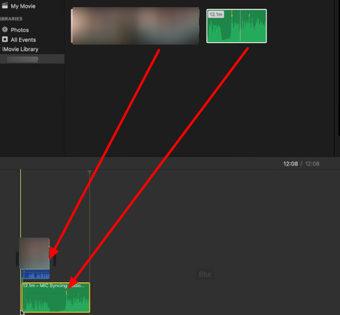 Dragging audio and video to the iMovie timeline
